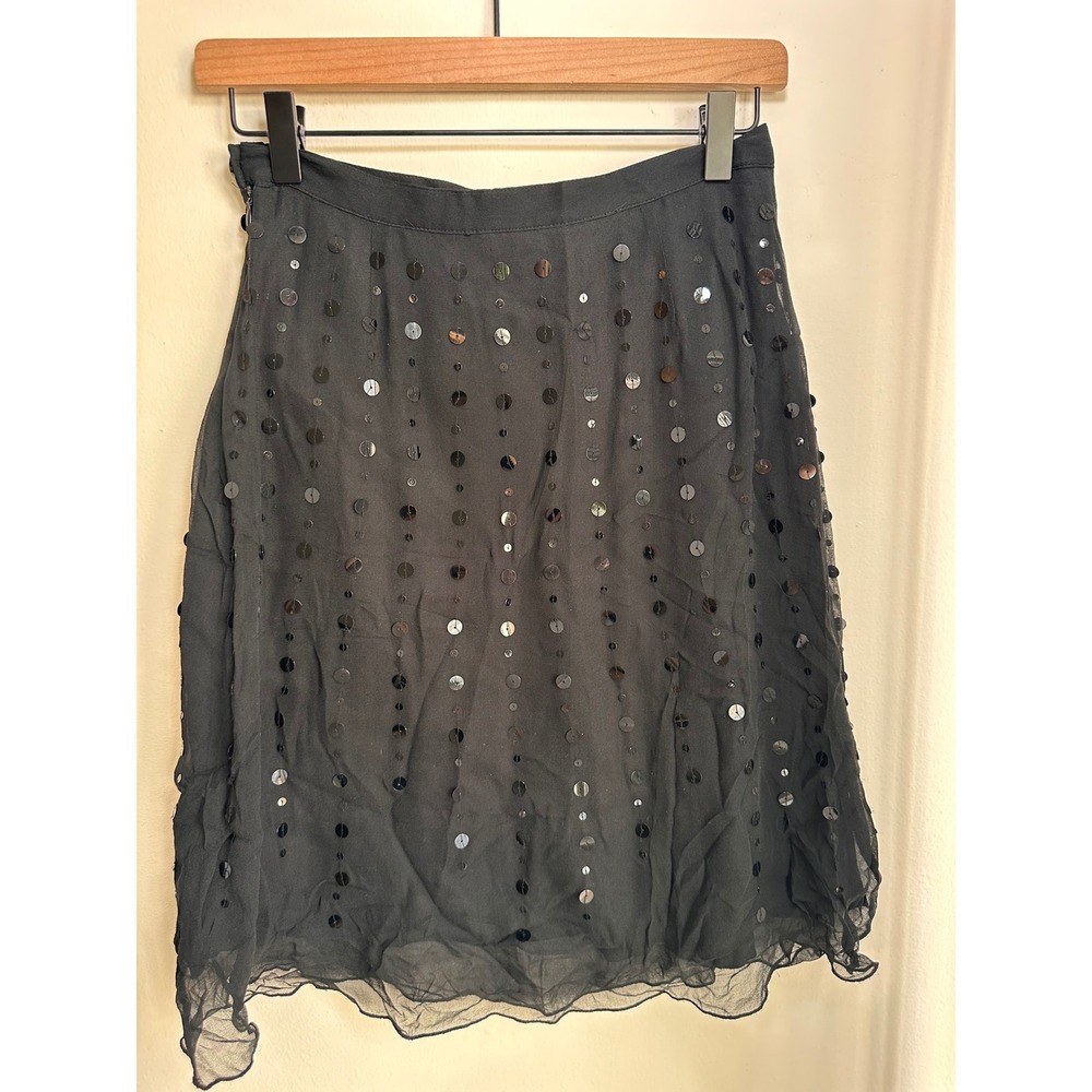Unavailable - SILKLAND PETITE Black Beaded Sequin Sheer Overlay Skirt Petite - Picture 3 of 3